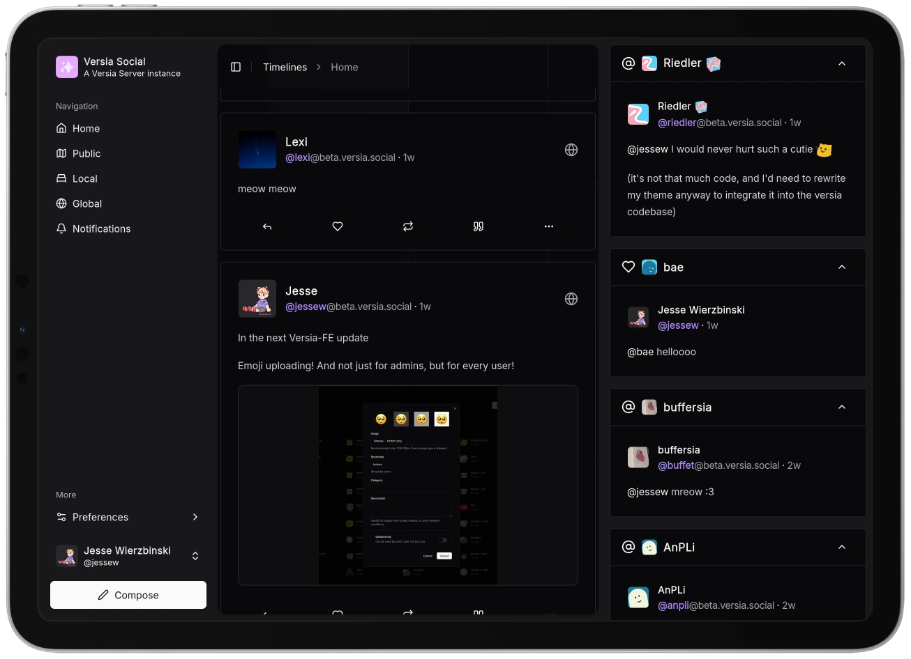 Versia-FE screenshot on an iPad Pro